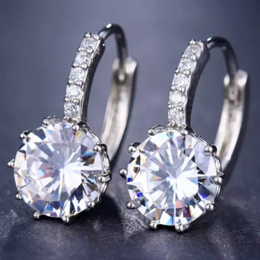 NEW 8CT SOLITAIRE DIAMOND EARRINGS 925 SILVER HOOP EARRINGS
